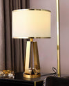 gold iron table lamp white fabric drum shade bedroom living room