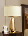 gold iron table lamp white fabric drum shade bedroom living room