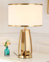 gold iron table lamp white fabric drum shade bedroom living room