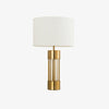 gold metal table lamp white fabric drum shade bedroom living room