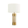 gold metal table lamp white fabric drum shade bedroom living room