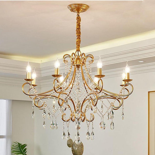Vintage 8 Light Candle Chandelier With Crystal Accents
