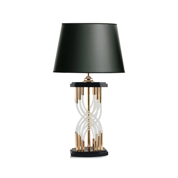 industrial glass table lamp gold black fabric shade