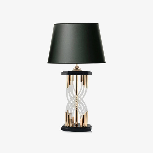 industrial glass table lamp gold black fabric shade