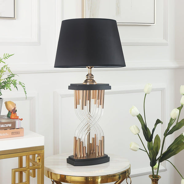 industrial glass table lamp gold black fabric shade