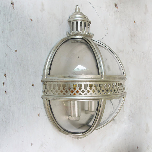 industrial silver foil clear glass wall sconce