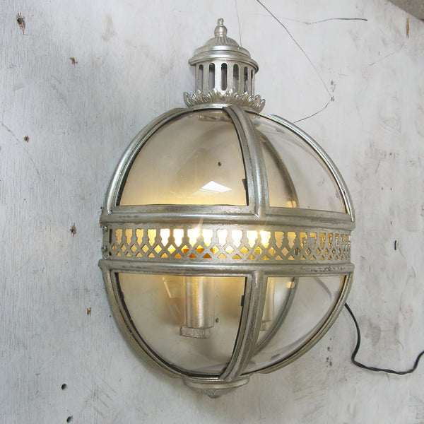 industrial silver foil clear glass wall sconce