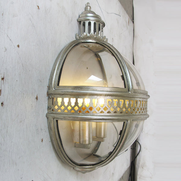 industrial silver foil clear glass wall sconce