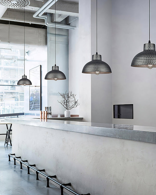 industrial weathered iron dome pendant light
