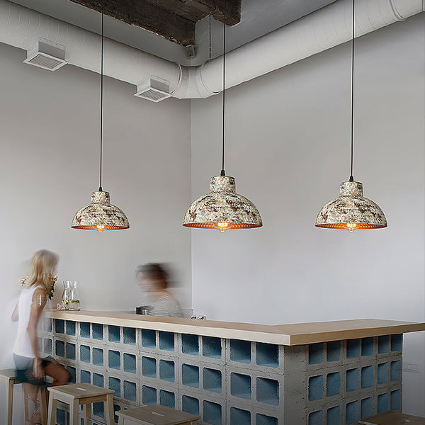industrial weathered iron dome pendant light