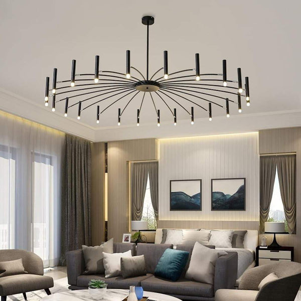 Ligmodern 24 Light Streamlined Round Chandelier 24 Led Bulbs 63 Dia Adjustable Height Black Finish