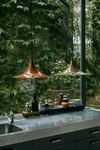 lacquered aluminum arch pendant light