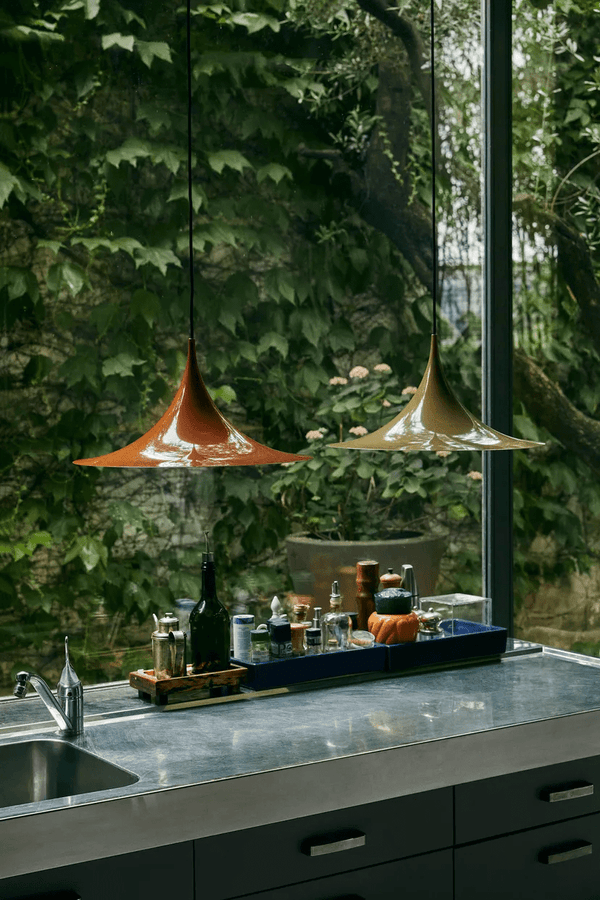 lacquered aluminum arch pendant light