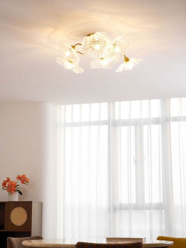 lotus leaf glass semi flush ceiling light copper