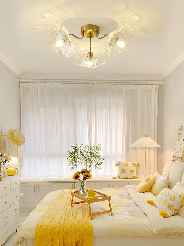 lotus leaf glass semi flush ceiling light copper