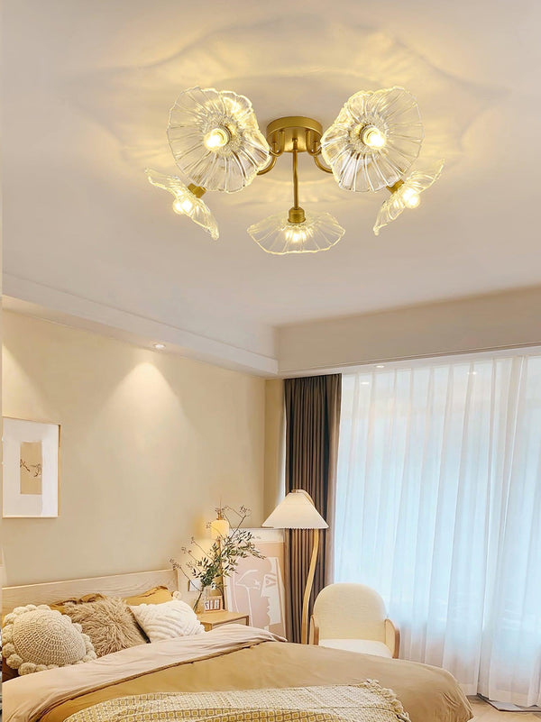 lotus leaf glass semi flush ceiling light copper