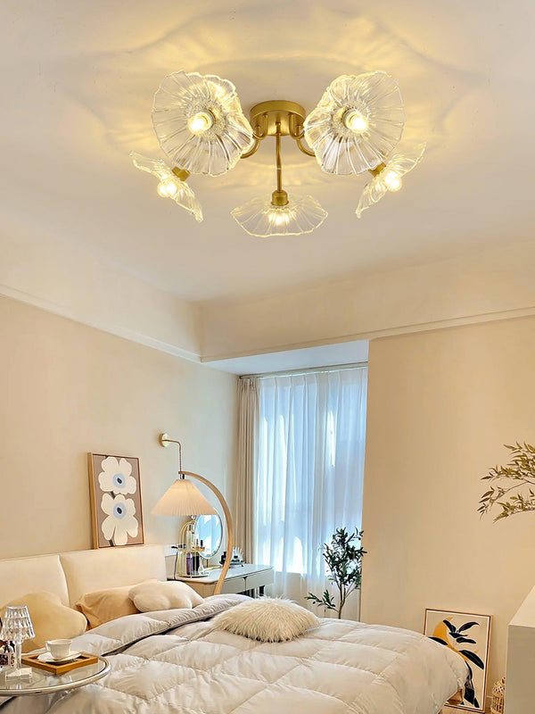 lotus leaf glass semi flush ceiling light copper
