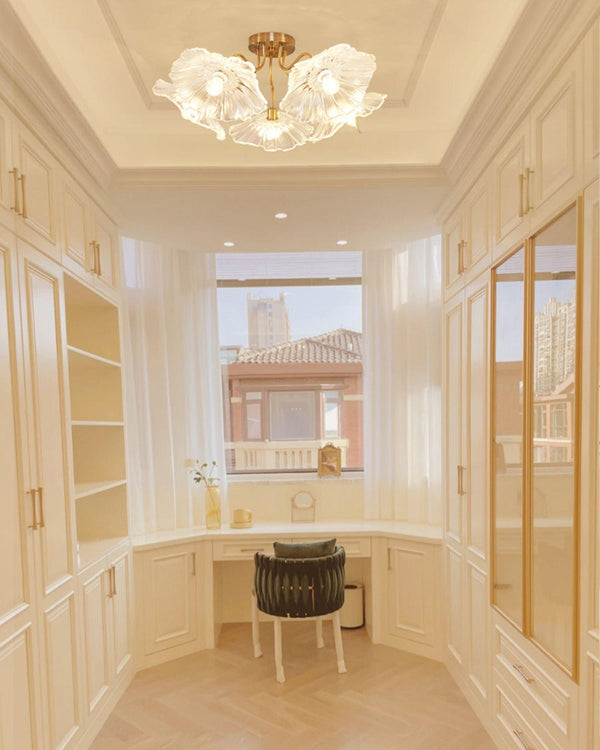 lotus leaf glass semi flush ceiling light copper