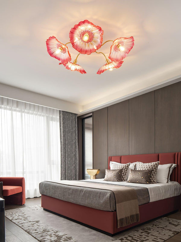 lotus leaf glass semi flush ceiling light copper
