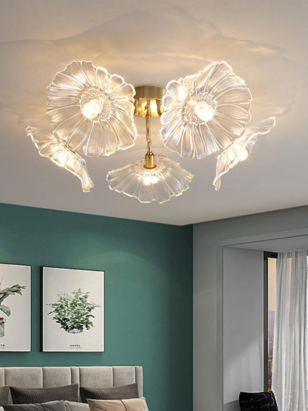 lotus leaf glass semi flush ceiling light copper