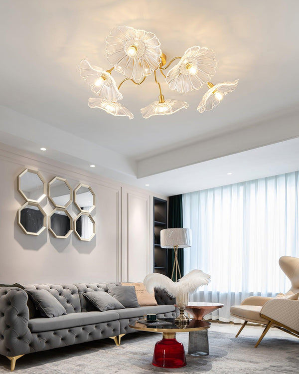 lotus leaf glass semi flush ceiling light copper