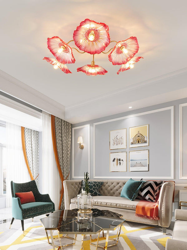 lotus leaf glass semi flush ceiling light copper