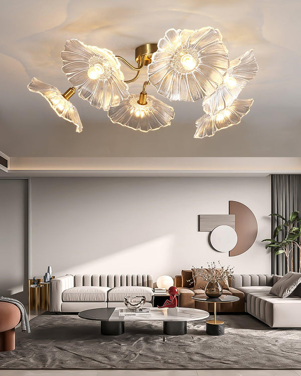 lotus leaf glass semi flush ceiling light copper