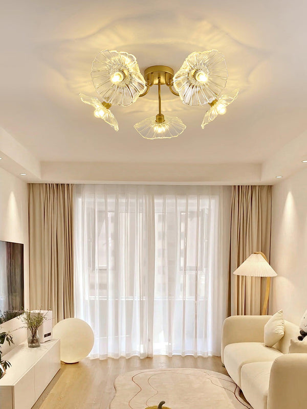 lotus leaf glass semi flush ceiling light copper