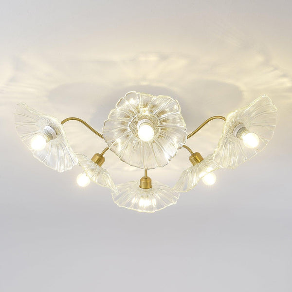 lotus leaf glass semi flush ceiling light copper