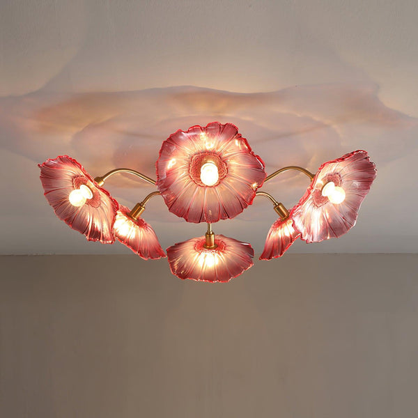 lotus leaf glass semi flush ceiling light copper