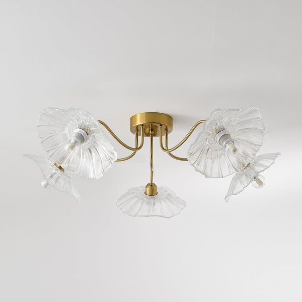 lotus leaf glass semi flush ceiling light copper