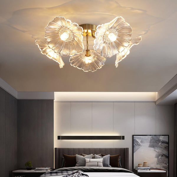 lotus leaf glass semi flush ceiling light copper
