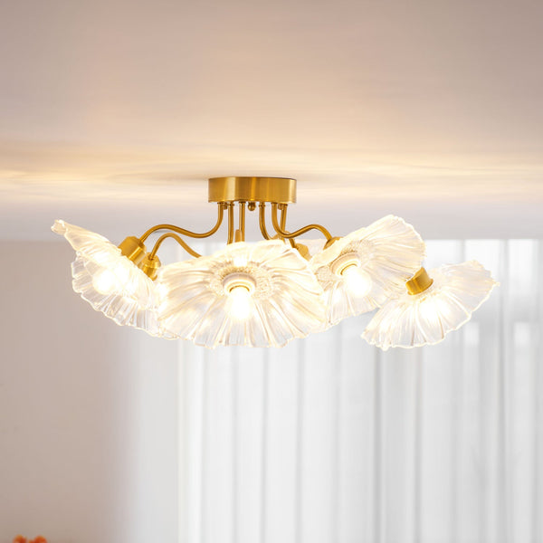 lotus leaf glass semi flush ceiling light copper