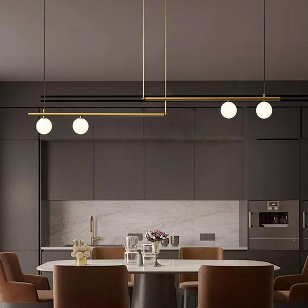 Minimalist Modern Linear Globe Pendant Lighting Copper Glass Kitchen Dining Room Light