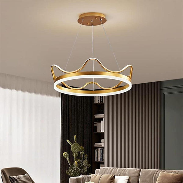 Dimmable Round Led Ring Chandelier Crown Design Modern Aluminum Acrylic Pendant Light For Living Room