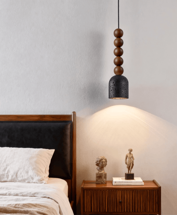 matte black travertine walnut bead pendant light