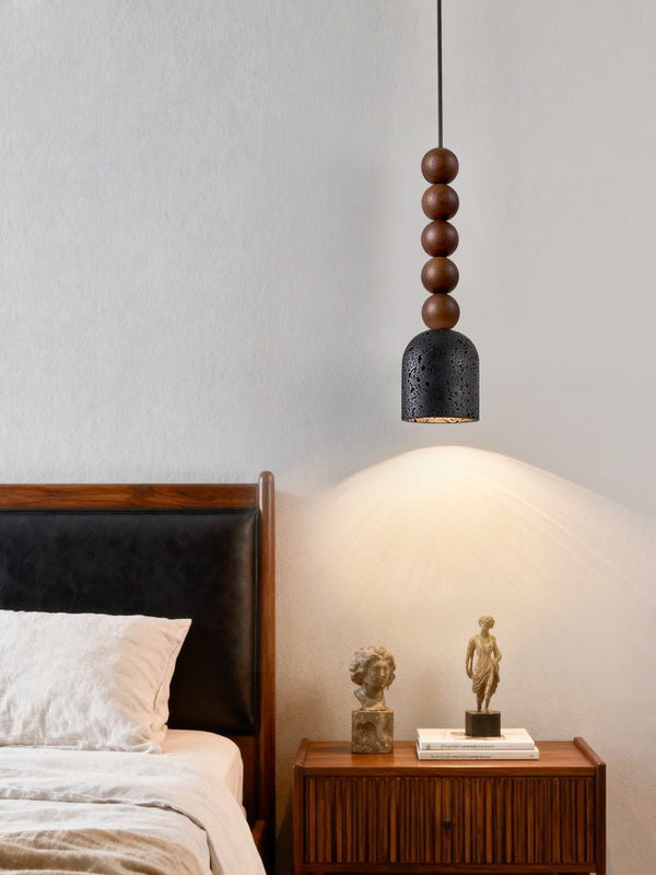 matte black travertine walnut bead pendant light