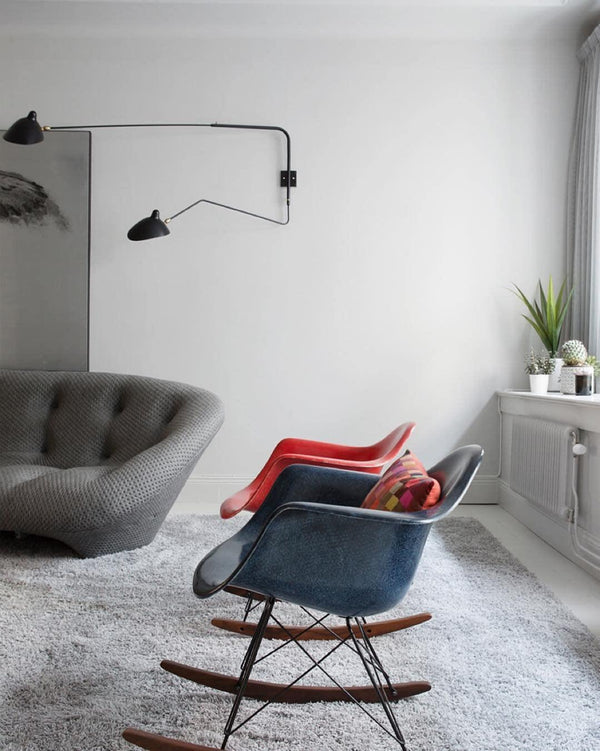 mid century black aluminum swing arm wall lamp
