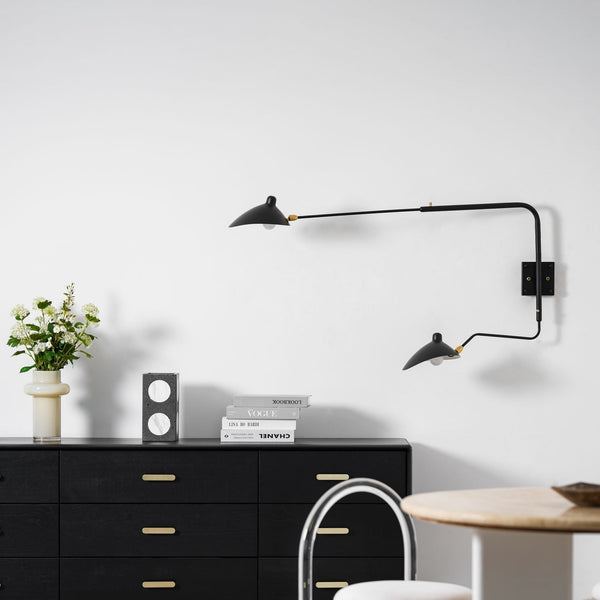 mid century black aluminum swing arm wall lamp