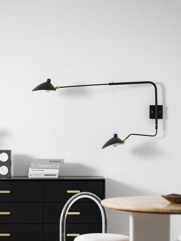 mid century black aluminum swing arm wall lamp