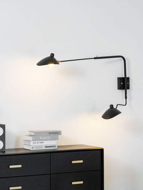 mid century black aluminum swing arm wall lamp