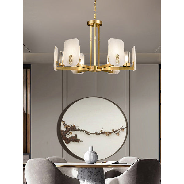 mid century brass alabaster conical chandelier
