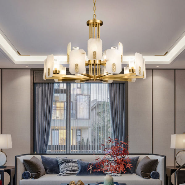 mid century brass alabaster conical chandelier