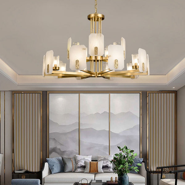 mid century brass alabaster conical chandelier