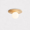 mid century cream travertine round flush mount ceiling light