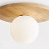 mid century cream travertine round flush mount ceiling light