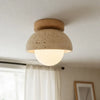 mid century cream travertine round flush mount ceiling light