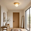 mid century cream travertine round flush mount ceiling light
