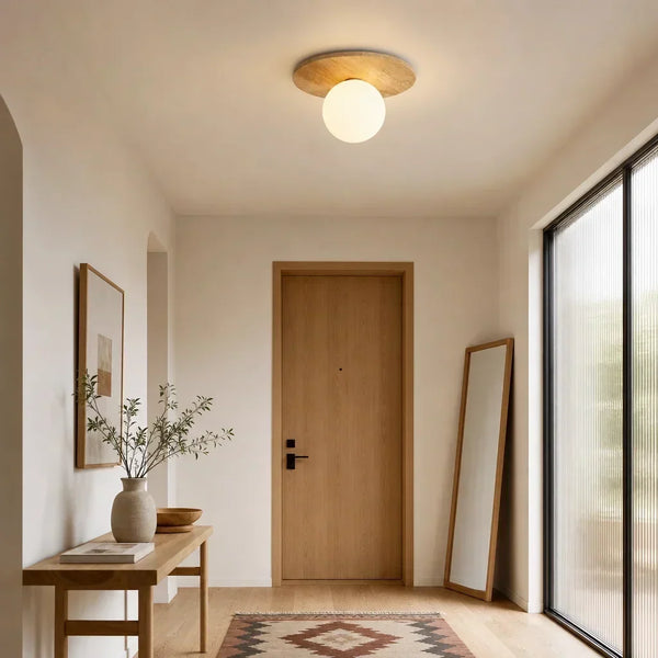 mid century cream travertine round flush mount ceiling light