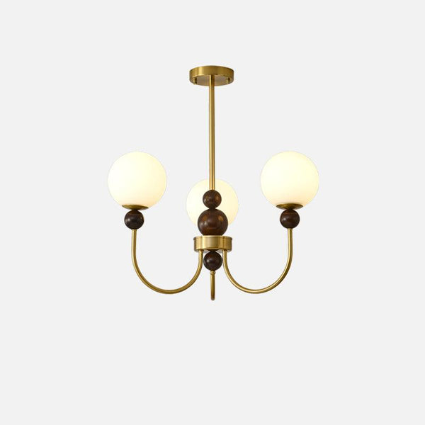 mid century walnut gold frosted glass globe chandelier